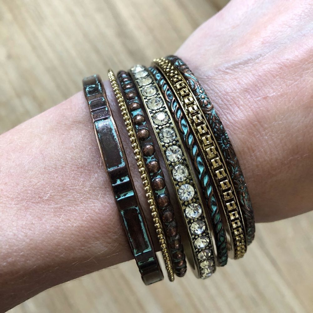 Rustic Bronze Boho Bangle Bracelets Set